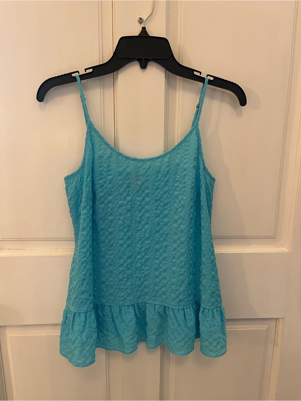 Lilly Pulitzer Aqua Blue Textured Ruffle-Hem Tank Top